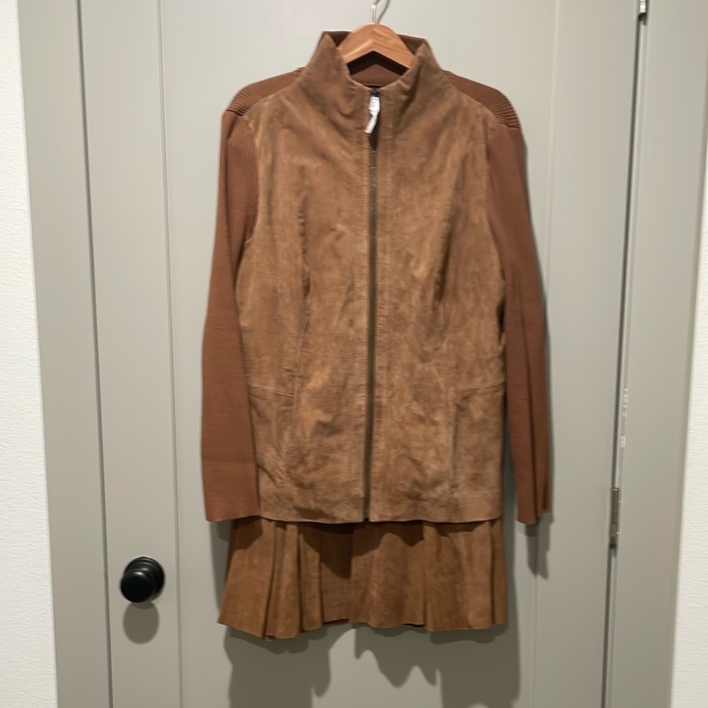 Jessica London Very Vintage Suede & Knit Jacket w Matching Suede Skirt NWT
